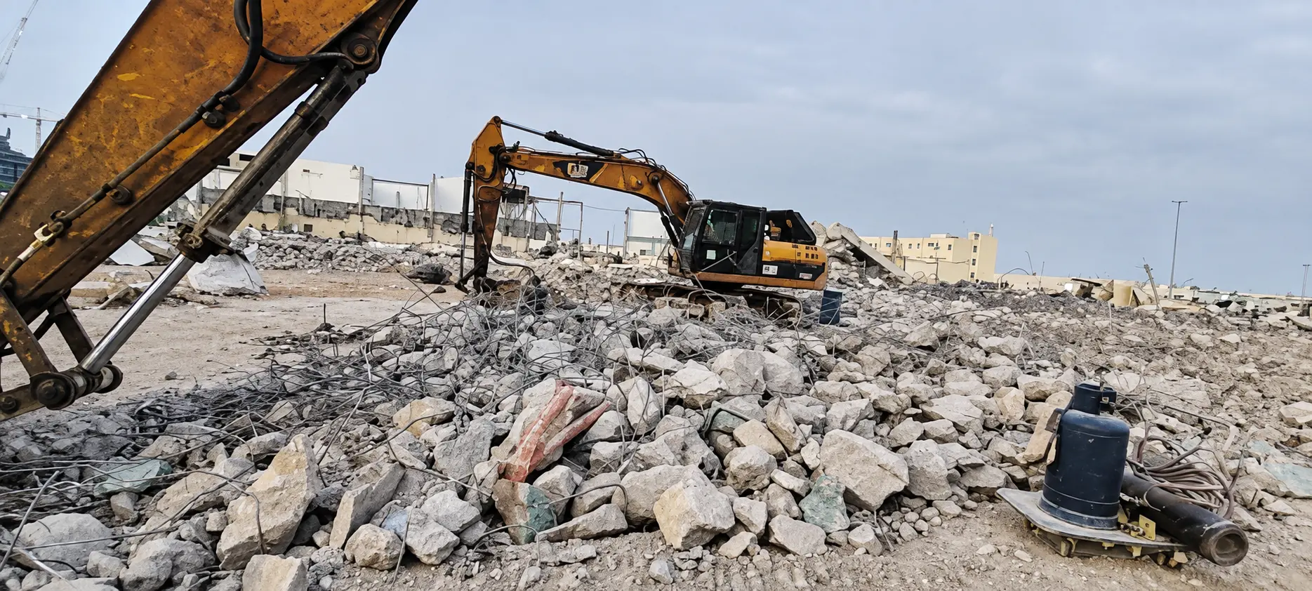 AI-enhanced version of the supplied Falcon Technologies International demolition photograph