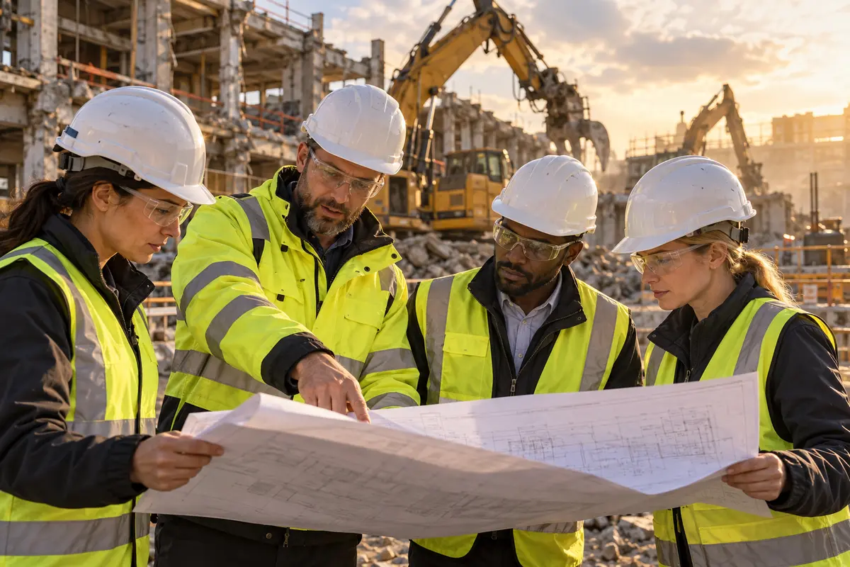 Project team coordinating demolition delivery