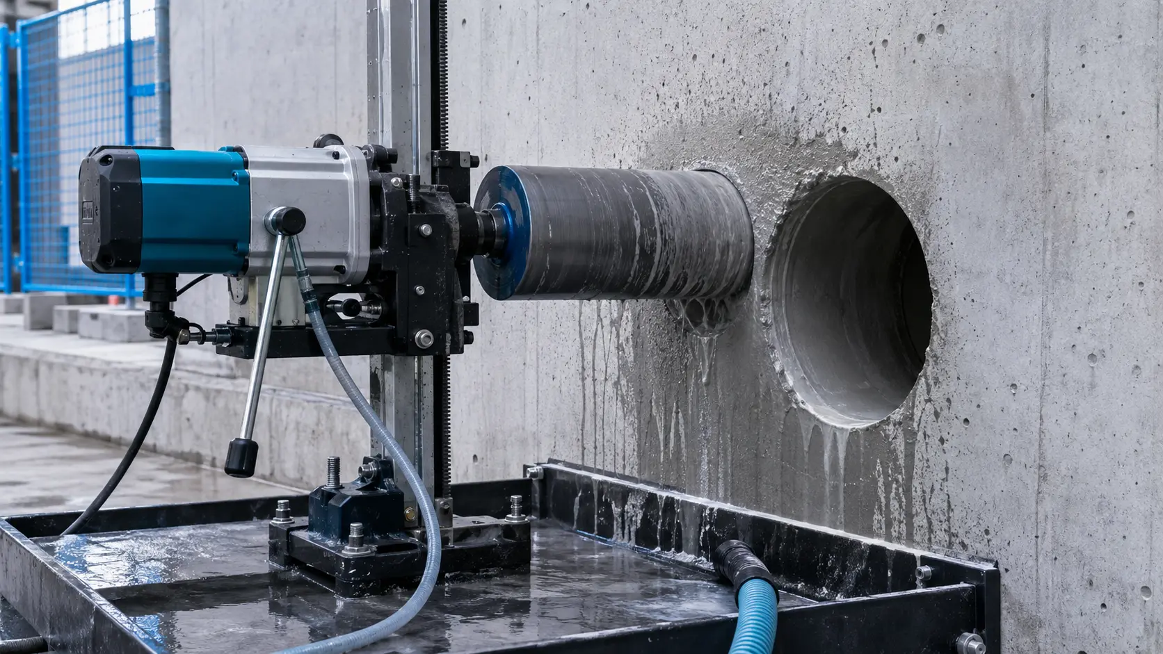 Precision diamond core cutting through reinforced concrete