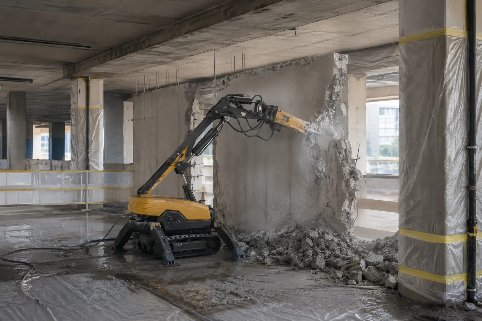Controlled selective demolition inside a concrete building